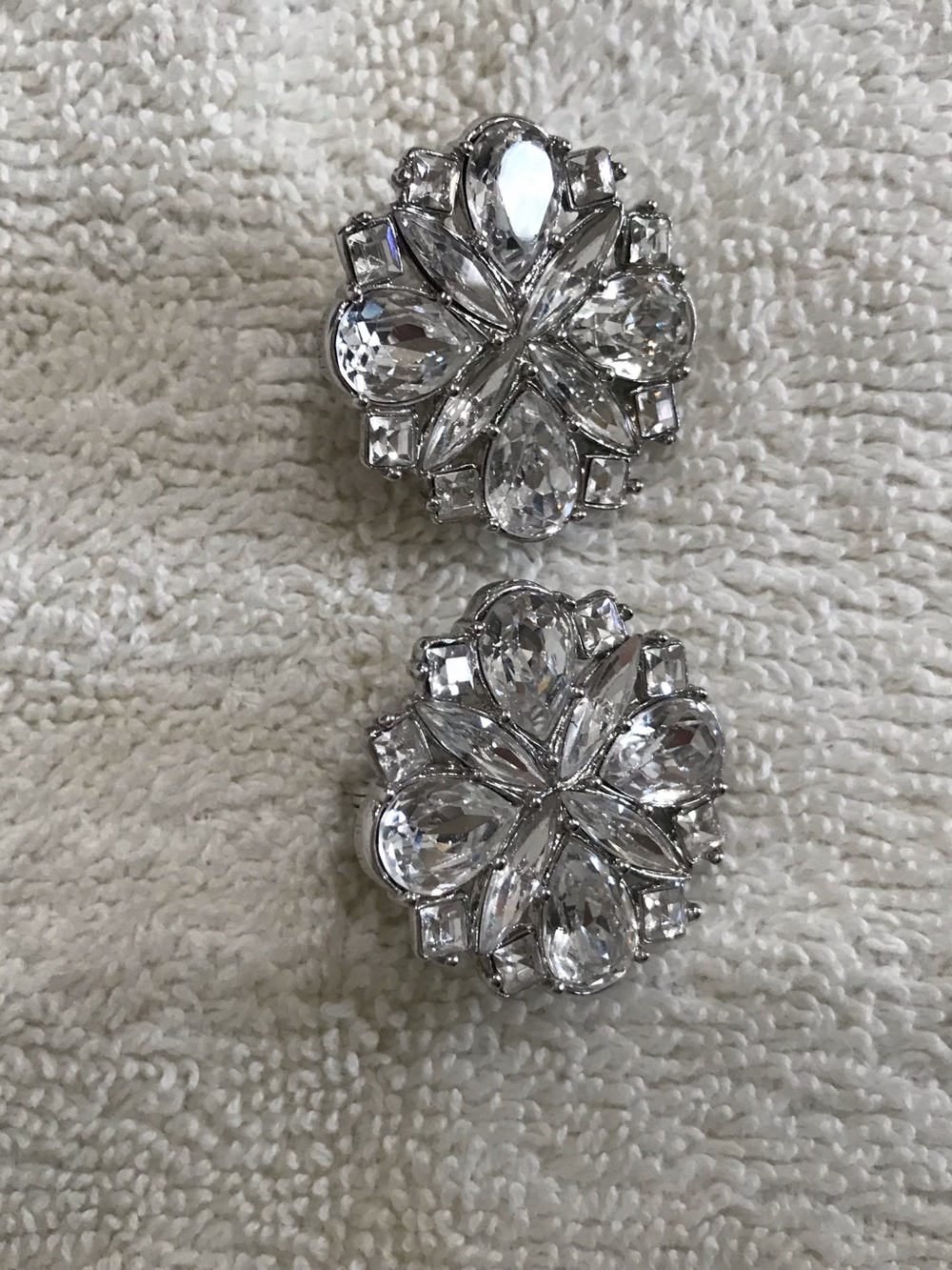 Monet Crystal Floral Clip-On Earrings - Silver Clear